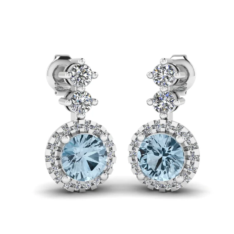 Textured disc earrings-Aquamarine 1.10 Carat Round Shape Halo Lab Grown Diamond Drop Earrings E1RBA