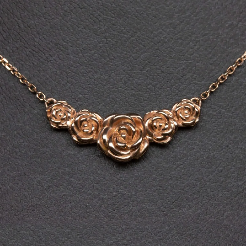 Raised bar necklaces-SOLID 14k ROSE GOLD ROSE BLOSSOM NECKLACE FLOWER PENDANT FLORAL BOTANICAL DAINTY