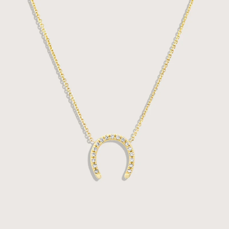 Bold art necklaces-Large Horseshoe Gold Necklace White Diamond