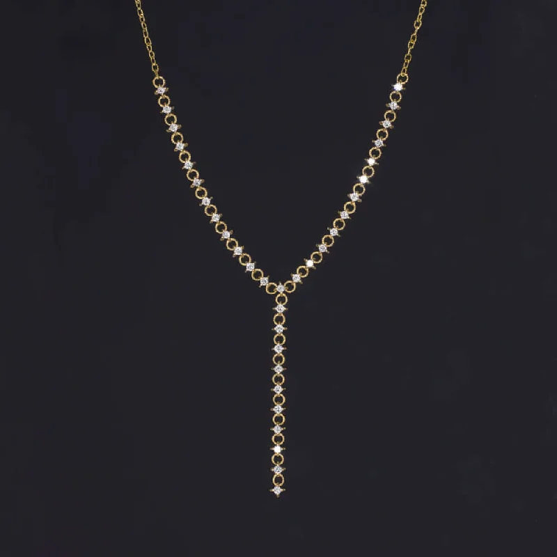 Tribal beaded necklaces-1.40ct G-H VS DIAMOND 18k LARIAT NECKLACE YELLOW GOLD CHAIN LINK NATURAL DROP