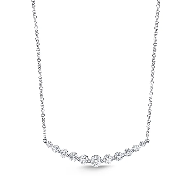 Spirit eye necklaces-Curved Diamond Bar Necklace in 18K White Gold