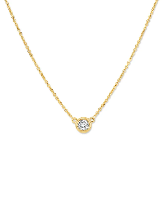 Woven knot necklaces-14K Yellow Gold Bezel-Set Diamond Solitaire Necklace - 1/4ct, G, SI1