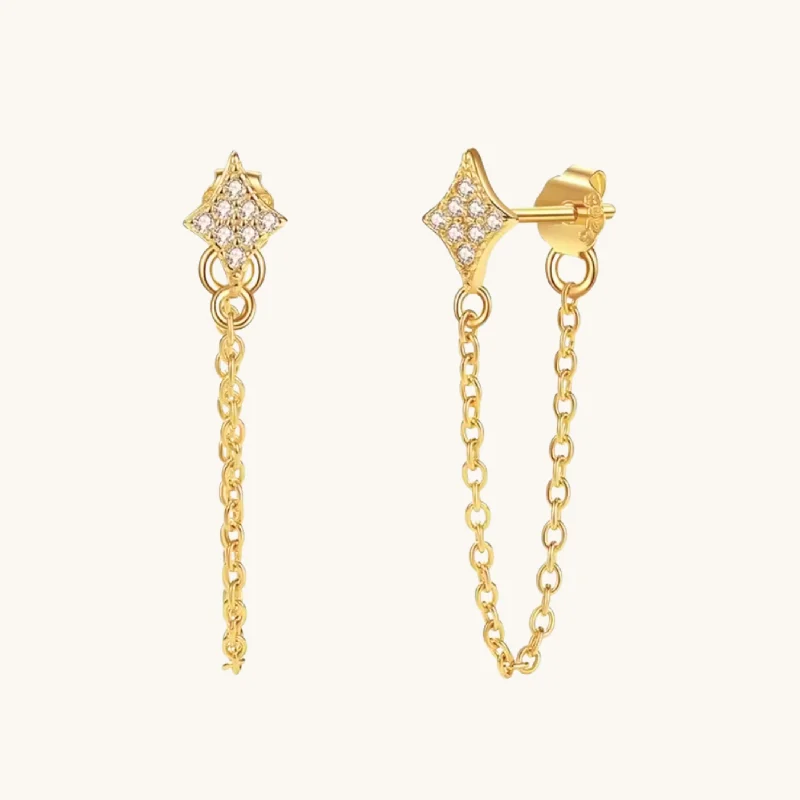 Solid bar earrings-Diamond Shaped Chain Drop Earrings