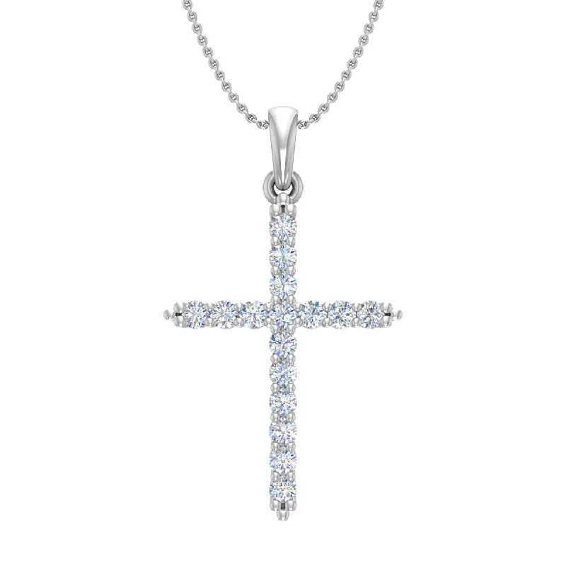 Glossy gold necklaces-1/3 Carat Diamond Cross Pendant Necklace in Gold (Silver Cable Chain)