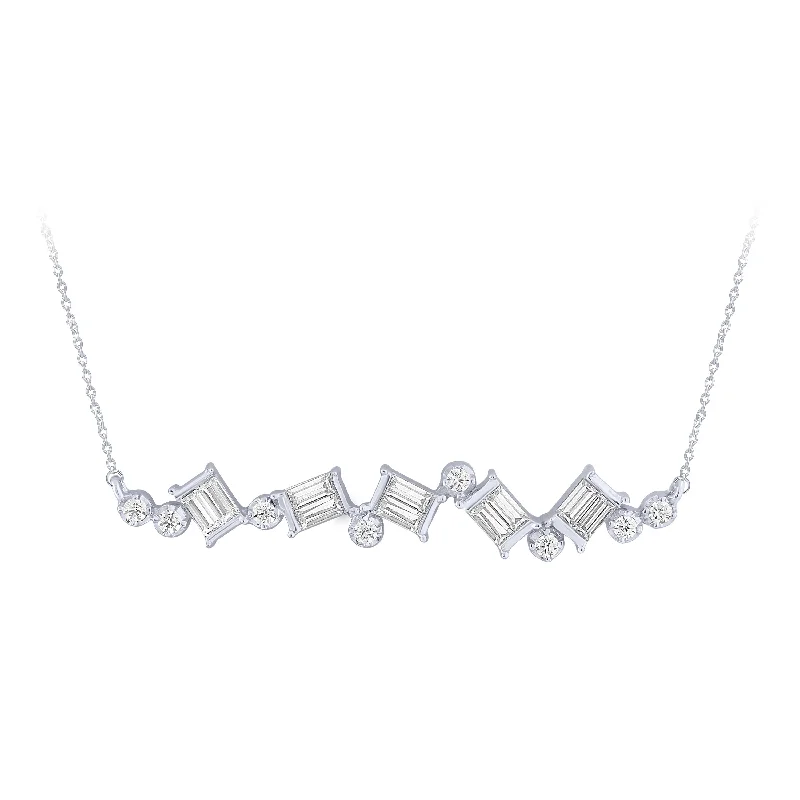 Leaf motif necklaces-14K White Gold 1/4Ct Scattered Diamond Bar Necklace