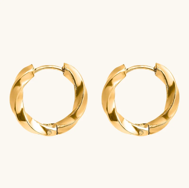 Dual-tone earrings-Gold Twisted Small Hoops