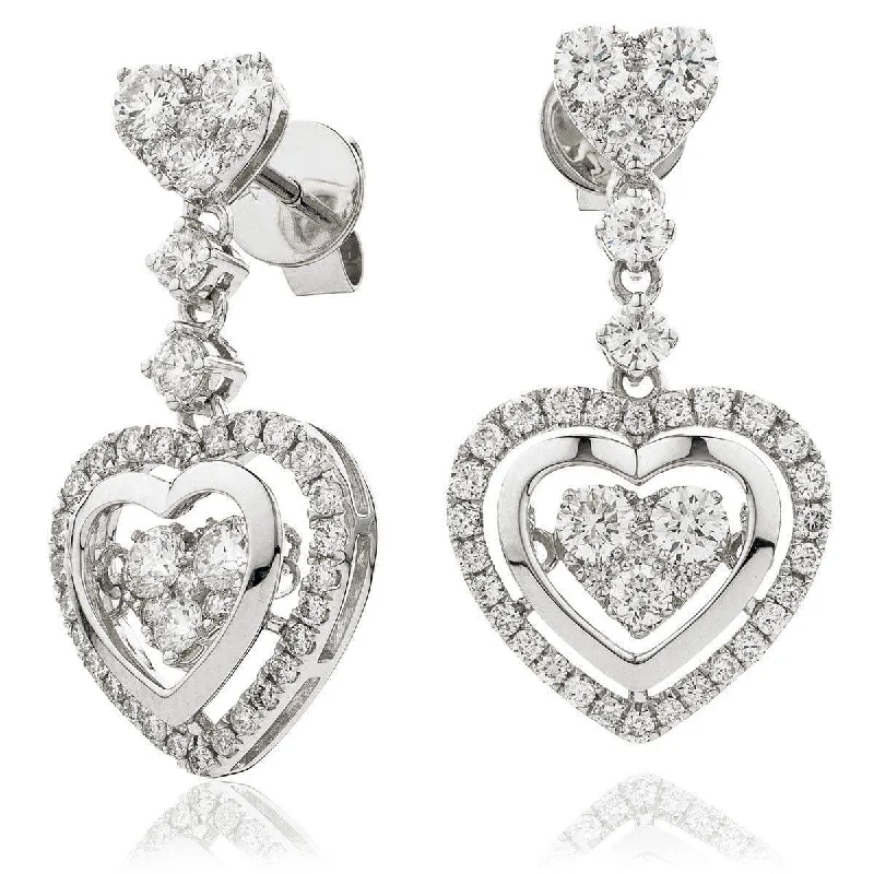 Soft drop earrings-DIAMOND FANCY MOVEABLE EARRINGS IN 18K WHITE GOLD