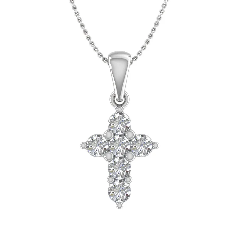 Soft cord necklaces-1/2 Carat Diamond Cross Pendant Necklace in Gold (Silver Chain Included) - IGI Certified