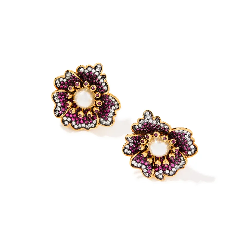 Leaf pattern earrings-Floret Petal Earrings in Ruby