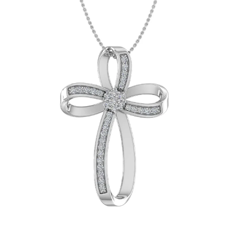 Bali style necklaces-0.15 Carat Diamond Cross Pendant Necklace in Gold (Silver Chain Included) - IGI Certified