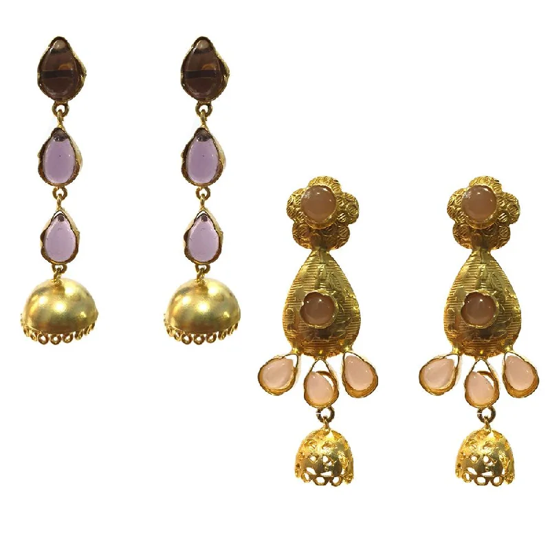 Bamboo style earrings-Combo Pack Of 2 Pairs Of Earrings, Gold, Silver Hot and Bold TrendsTops Earring for Girls & Women