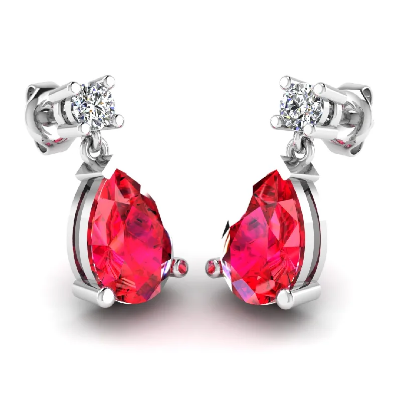 Bamboo style earrings-Pear Shape Ruby Lab Grown Diamond Drop Earrings EDPSR