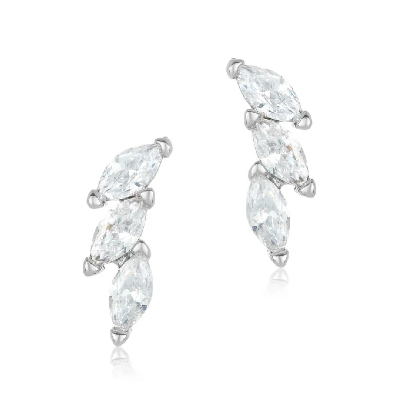 Bright gem earrings-Rhodium Plated Petal Climbing Earrings