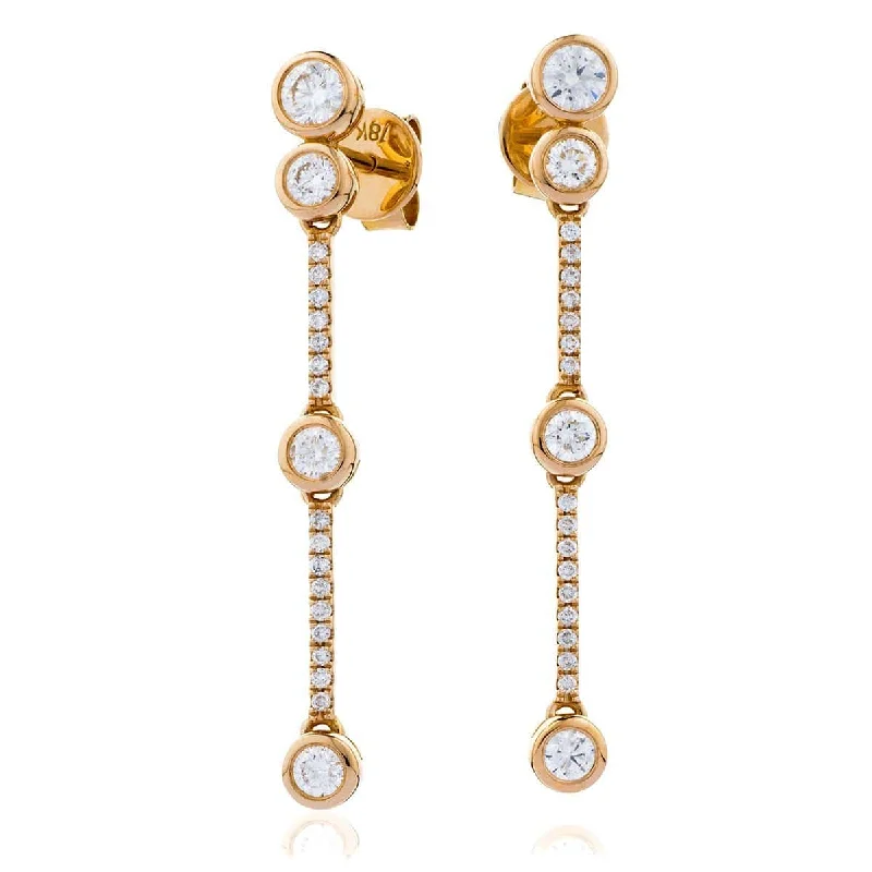 Smooth stud earrings-DIAMOND DROP EARRINGS IN 18K ROSE GOLD