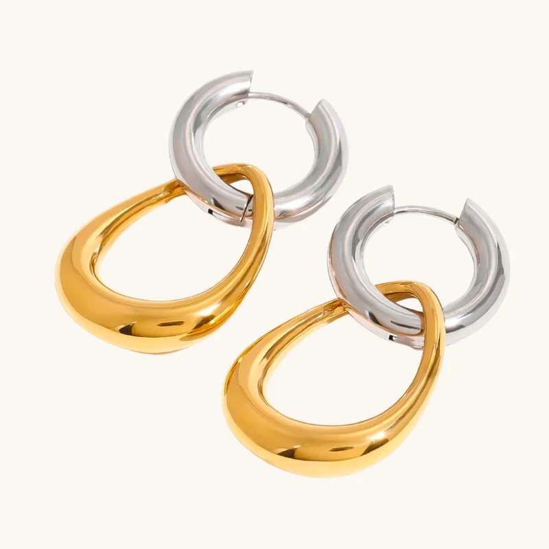 Topaz earrings-Mixed Metal Double Hoop Earrings