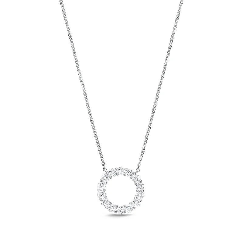 Lunar star necklaces-Diamond Circle Pendant in 18K White Gold