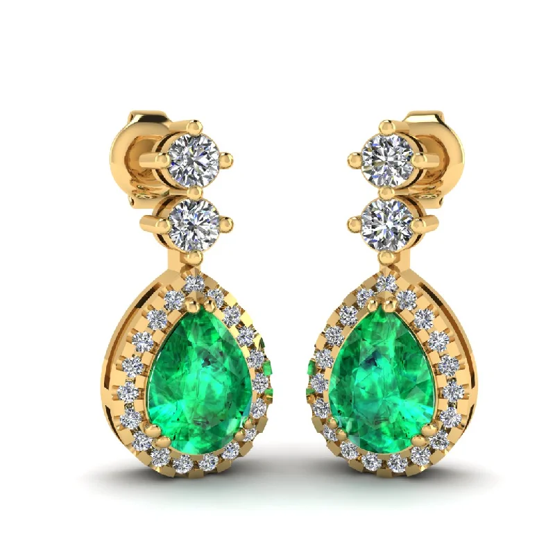 Shiny stud earrings-Emerald 1.30 Carat Pear Shape Halo Natural Diamond Drop Earrings E1PSE