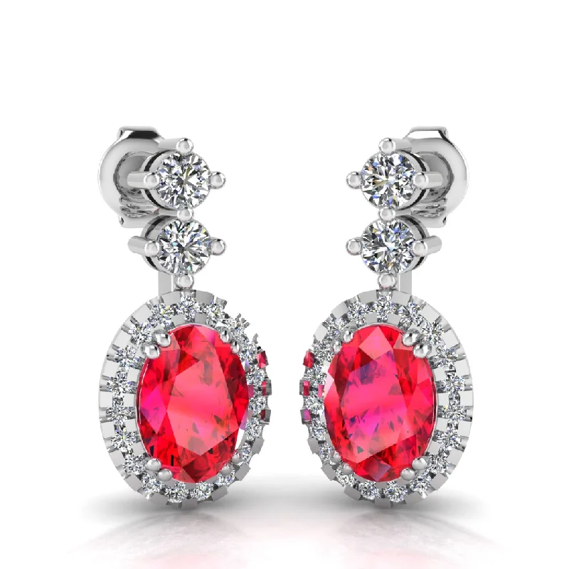 Tiered drop earrings-Ruby 1.40 Carat Oval Shape Halo Lab Grown Diamond Drop Earrings E1OCR