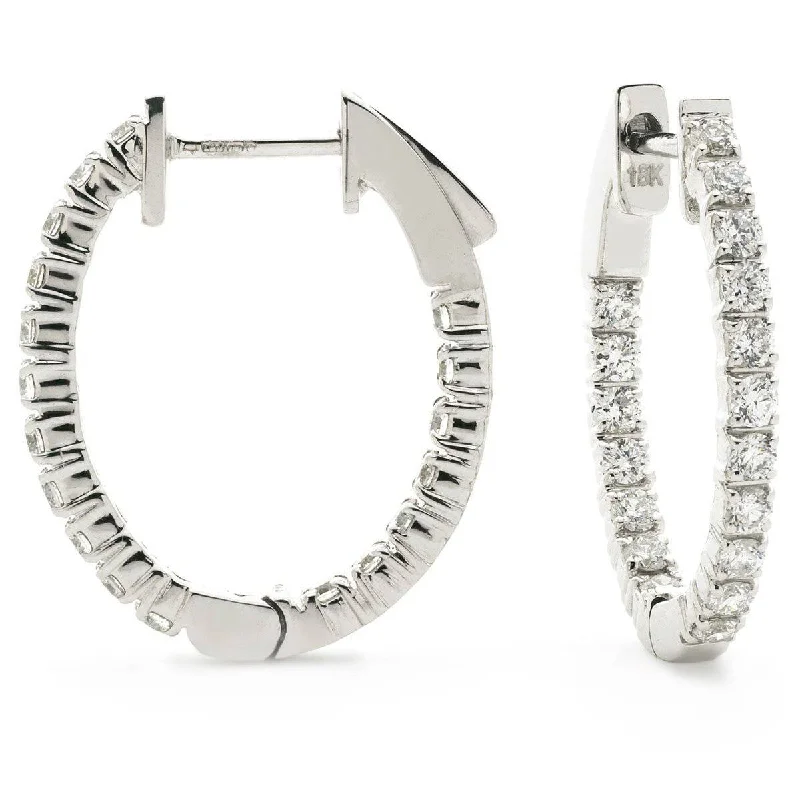 Light bead earrings-DIAMOND CLAW SETTING HOOP EARRINGS IN 18K WHITE GOLD