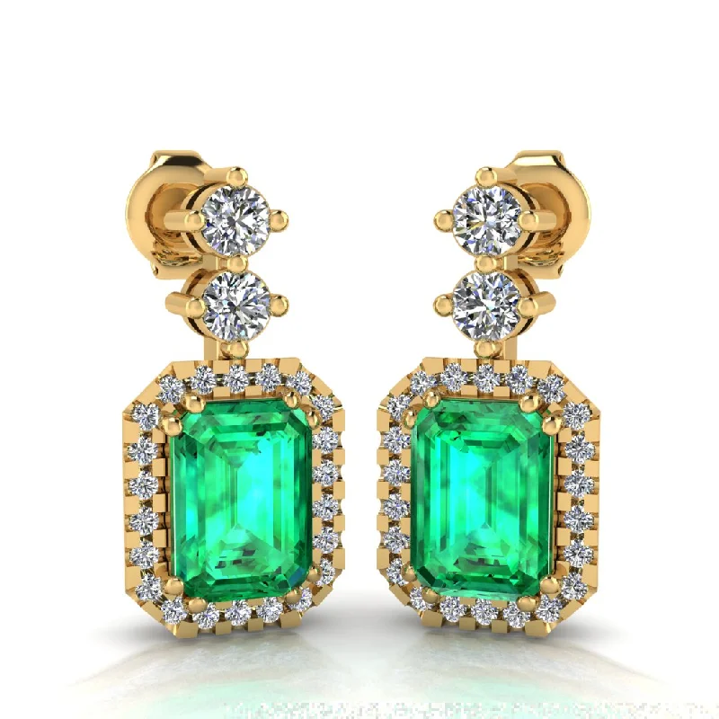 Ruby stud earrings-Emerald Cut 1 Carat Emerald Natural Diamond Halo Drop Earrings E1ECE