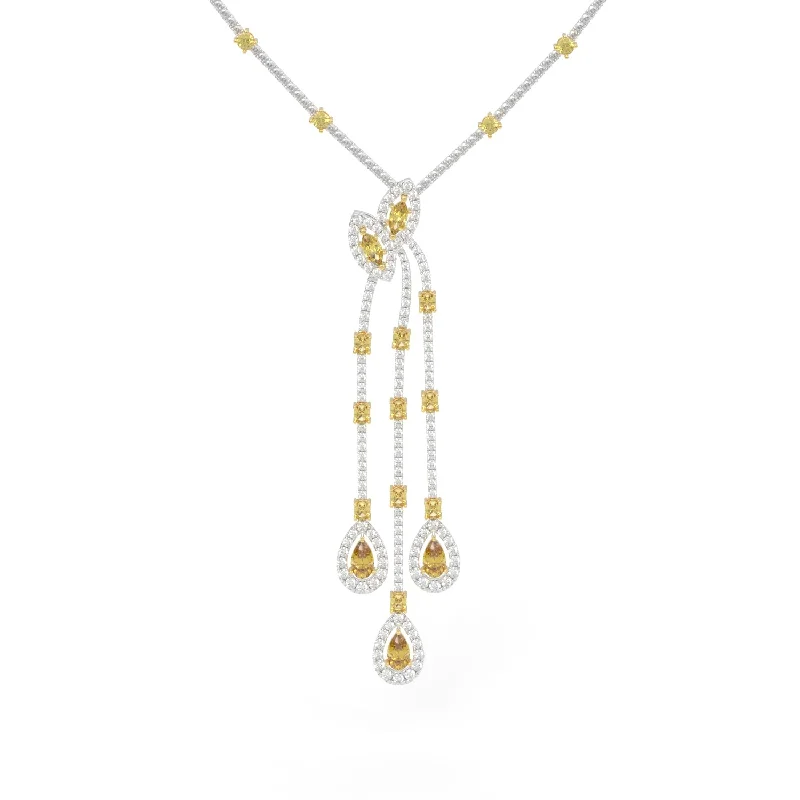 Playful bead necklaces-Yellow and White Diamond Chandelier Necklace