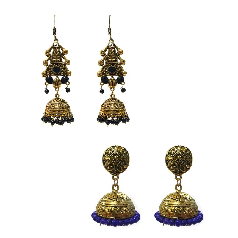 Retro deco earrings-Combo Pack Of 2 Pairs Of Earrings, Gold, Silver Hot and Bold TrendsTops Earring for Girls & Women