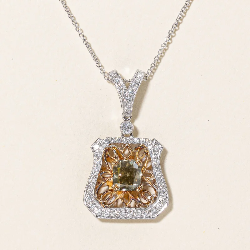 Crystal-twisted necklaces-Greenish Brown & White Diamond Pendant Necklace | 1.20ct, 0.38ctw | 18" |