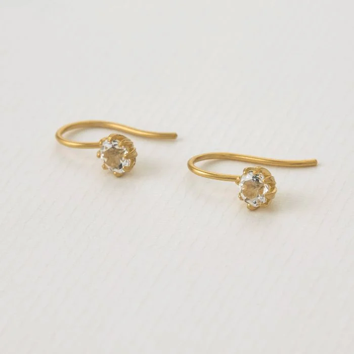 Bamboo style earrings-White Topaz Bud Hook Earrings