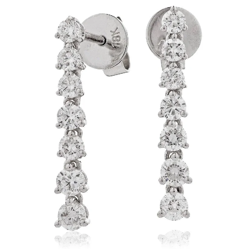 Fine triangle earrings-DIAMOND DROP EARRINGS IN 18K WHITE GOLD