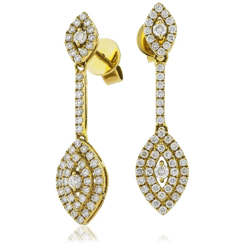 Leaf pattern earrings-DIAMOND DROP EARRINGS IN 18K YELLOW GOLD