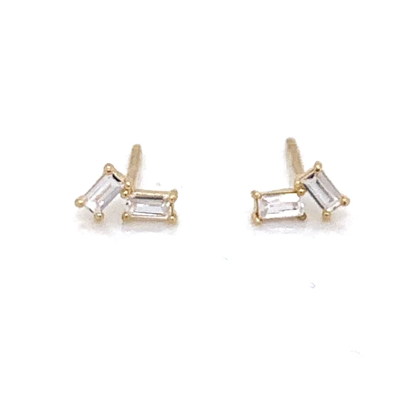 Sleek gem earrings-9ct Gold Angular Baguette Stud Earrings