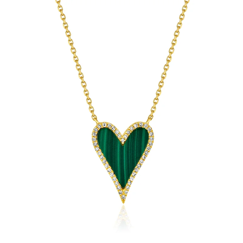 Fox charm necklaces-Malachite Heart with Diamond Halo Necklace