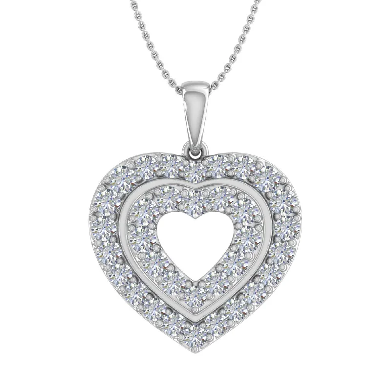 Stamped monogram necklaces-1 Carat Heart in Heart Diamond Pendant Necklace in Gold (Silver Chain Included)