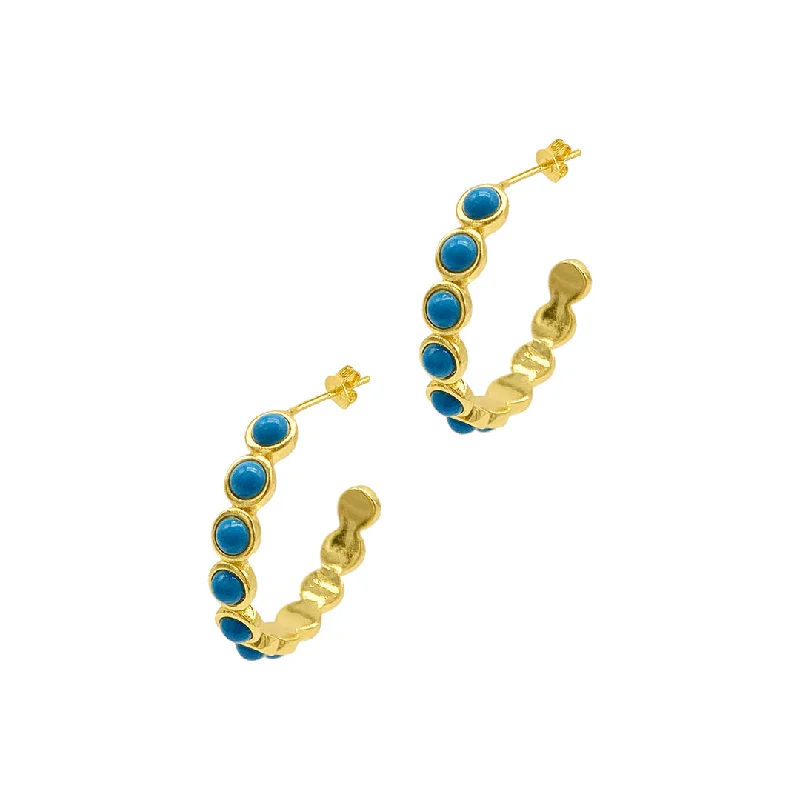 Wanderer weave earrings-14k Gold Plated Bezeled Turquoisette Hoop Earrings