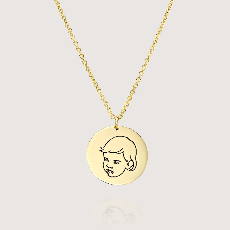 Bamboo weave necklaces-Chiara Gold Necklace Portrait & Name Engraving