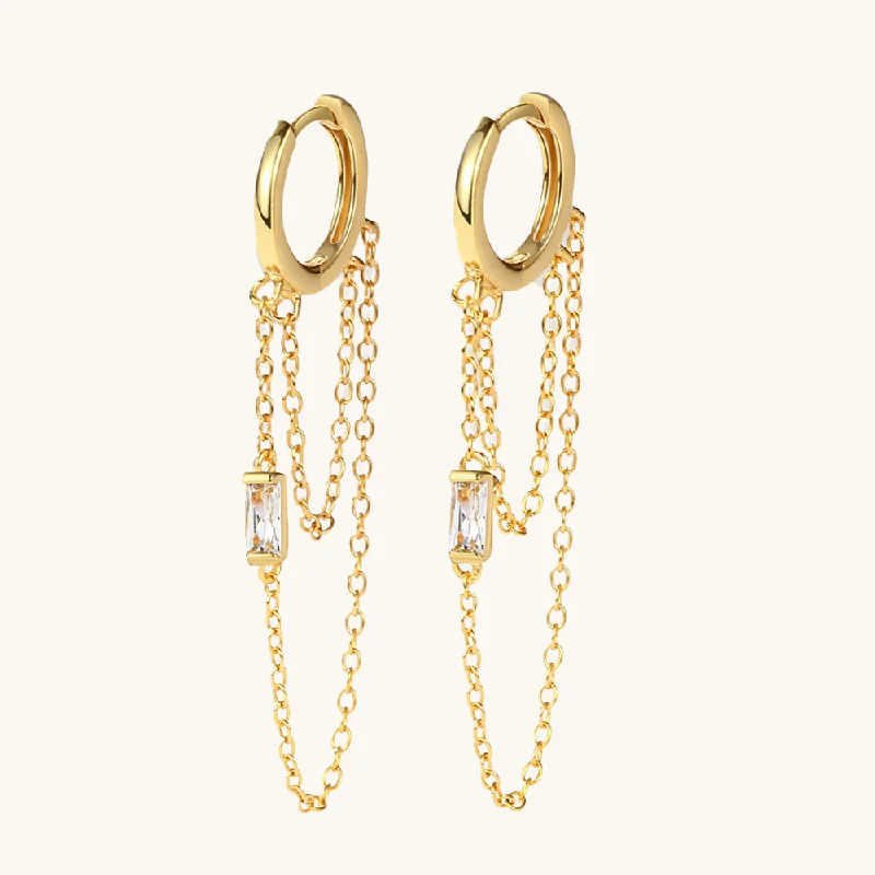 Fine star earrings-Huggie Hoop Chain Drop Earrings