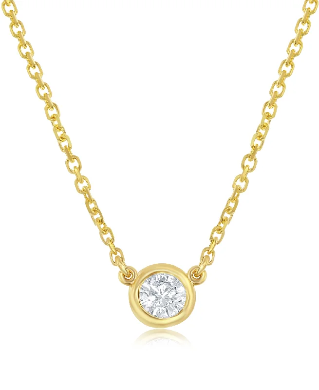 Bead weave necklaces-14K Yellow Gold Bezel-Set Diamond Solitaire Necklace - 1/7ct, G-H, SI1-SI2