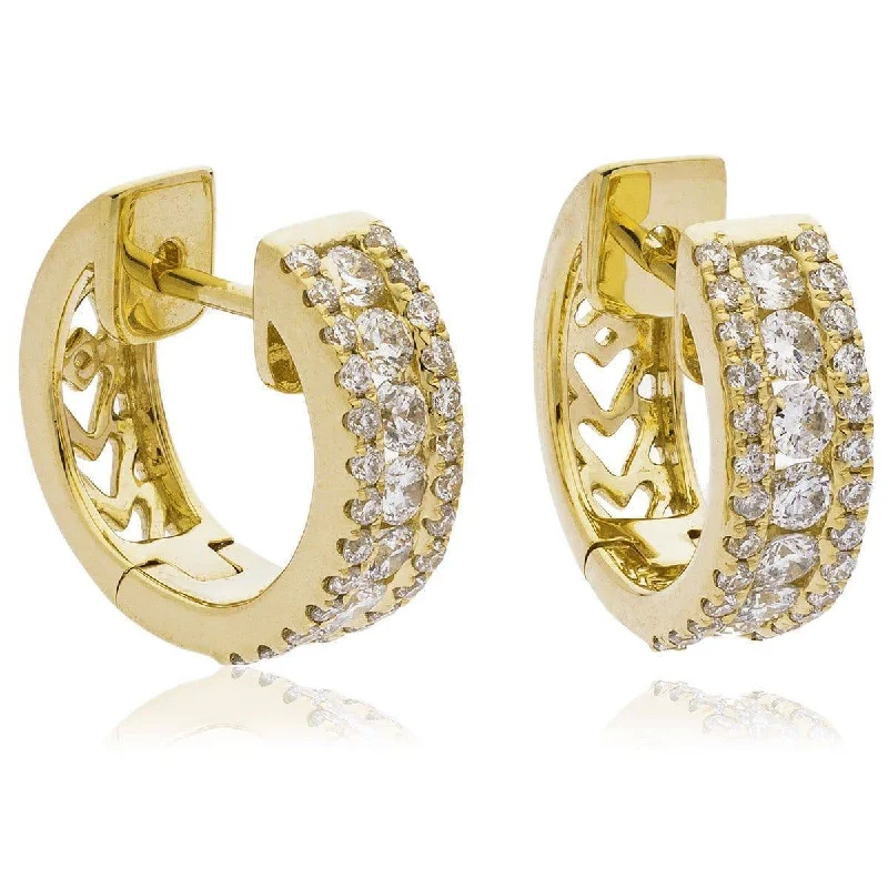 Bright gem earrings-DIAMOND FANCY HOOP EARRINGS IN 18K YELLOW GOLD