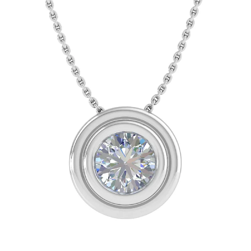 Stamped monogram necklaces-1/4 Carat Bezel Set Diamond Solitaire Pendant Necklace in Gold (Silver Chain Included) - IGI Certified