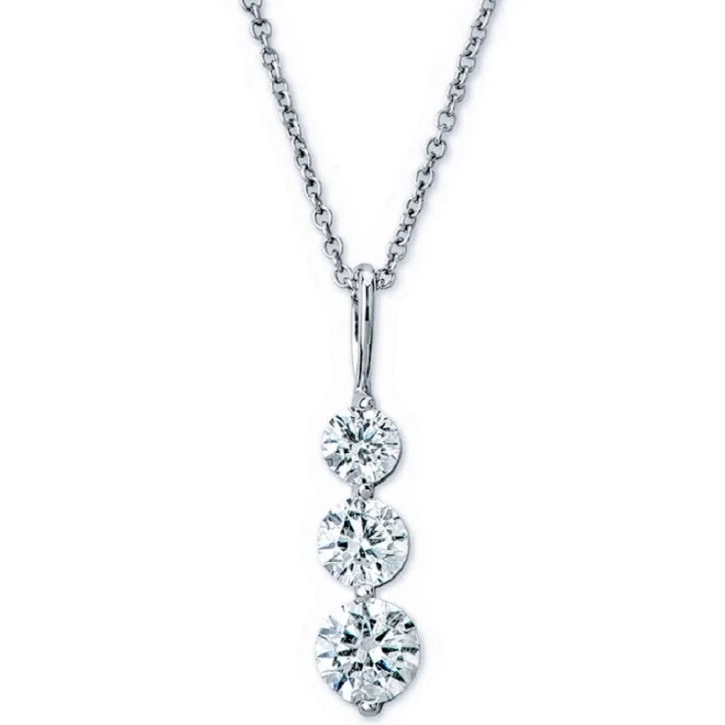 Vintage locket necklaces-14K White Gold 1ct Three-Stone Diamond Pendant Necklace - G-H, SI1-SI2, 18-Inch