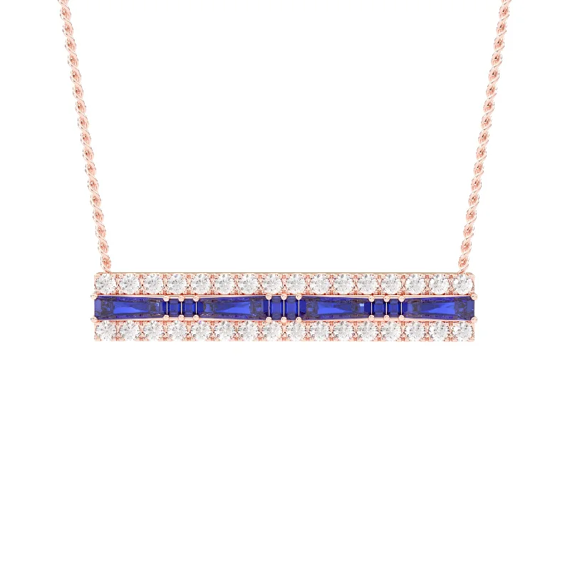 Raised bar necklaces-Blue Sapphire and Diamond Bar Necklace