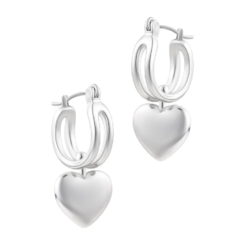 Small dot earrings-Silver Plated Heart Huggie Earrings