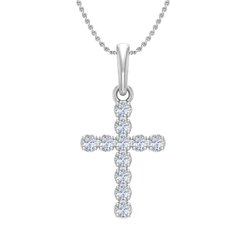 Full bib necklaces-1/4 Carat Diamond Cross Pendant Necklace in Gold (Silver Cable Chain)