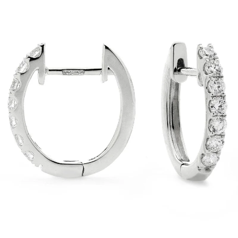 Solid cuff earrings-DIAMOND CLAW SET HOOP EARRINGS IN 18K WHITE GOLD