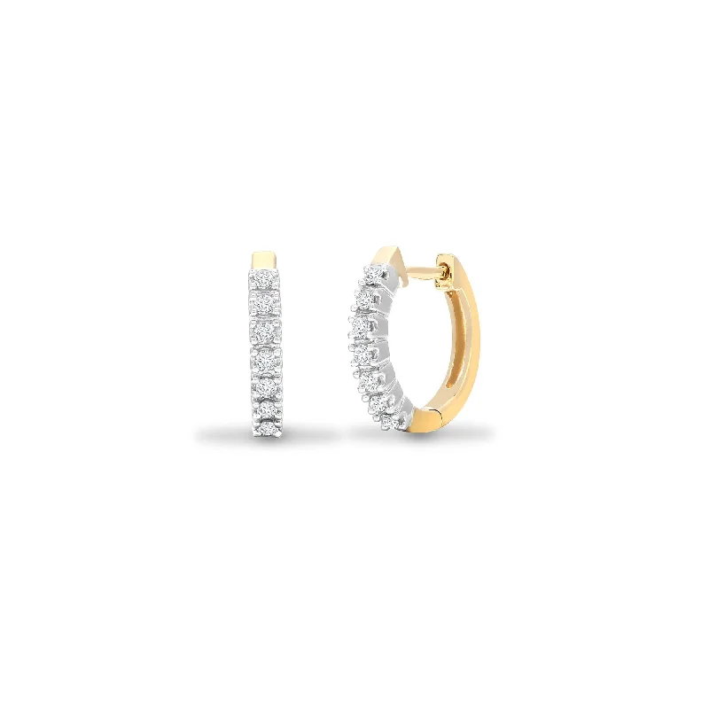 Bamboo style earrings-DIAMOND HUGGIE HOOP EARRINGS IN 9K YELLOW GOLD