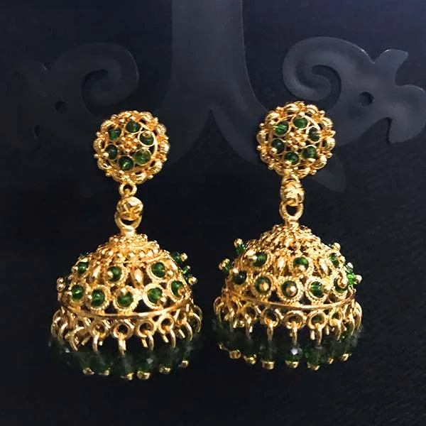 Tide shape earrings-Dark Green Beads High Quality Indian Made Big Size Oxidized Jhumka Earring Sold by per Pair Pack