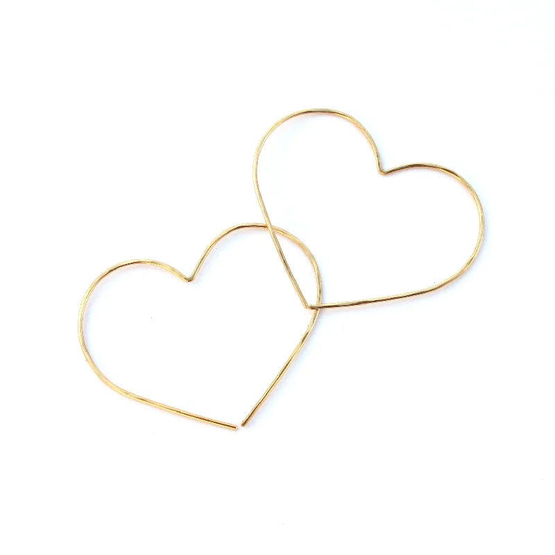 Bali tile earrings-Heart threader hoops