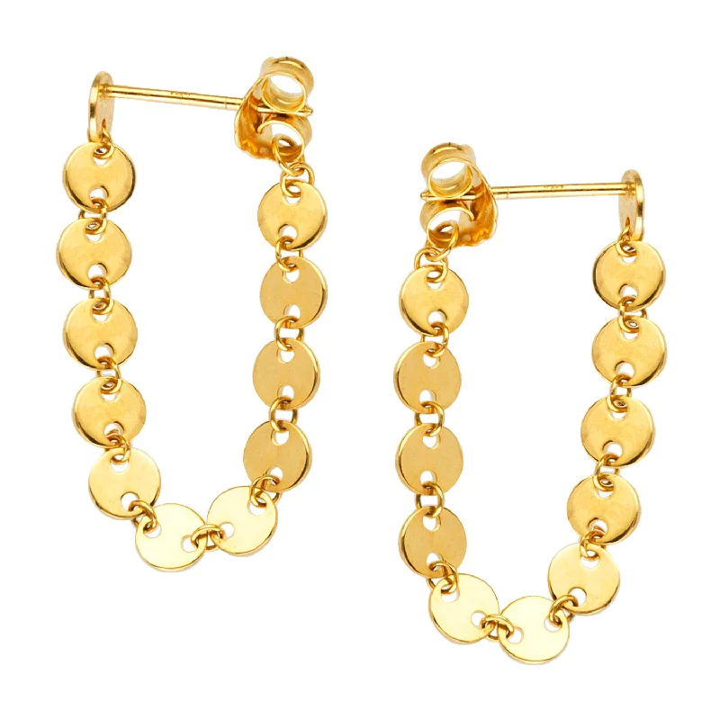 Half moon earrings-Disk Wrap Around Front Back Earrings 14k Yellow Gold