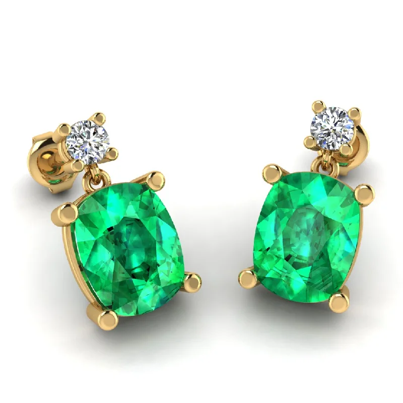 Tide shape earrings-Cushion Shape Emerald Lab Grown Diamond Drop Earrings EDCCE