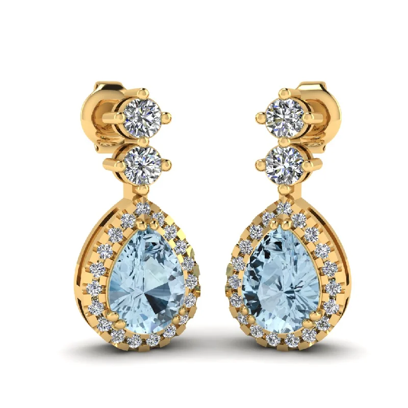 Light clay earrings-Aquamarine 1.30 Carat Pear Shape Halo Lab Grown Diamond Drop Earrings E1PSA